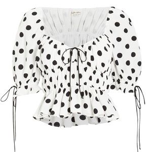 For Love & Lemons White & Black Polka Dot Blouse